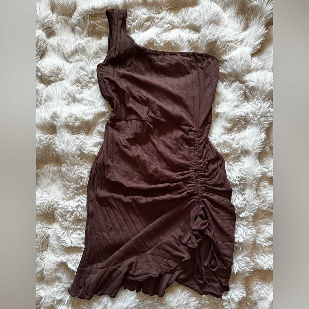 SHEIN Brown Asymmetrical Ruched Cocktail Dress
